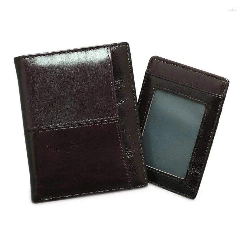 Plånböcker avslappnad oljeläder plånbok man handväska ung mode kort resa med avtagbar företagsnamn bankhållare