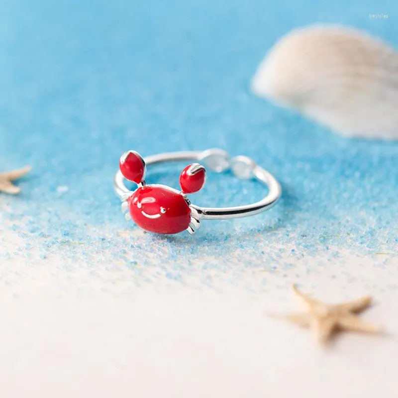 Cluster Ringe MloveAcc Ocean Collection Rote Krabbe Verstellbarer Fingerring für Frauen 925 Sterling Silber Eleganter feiner Schmuck Mädchen Geschenke