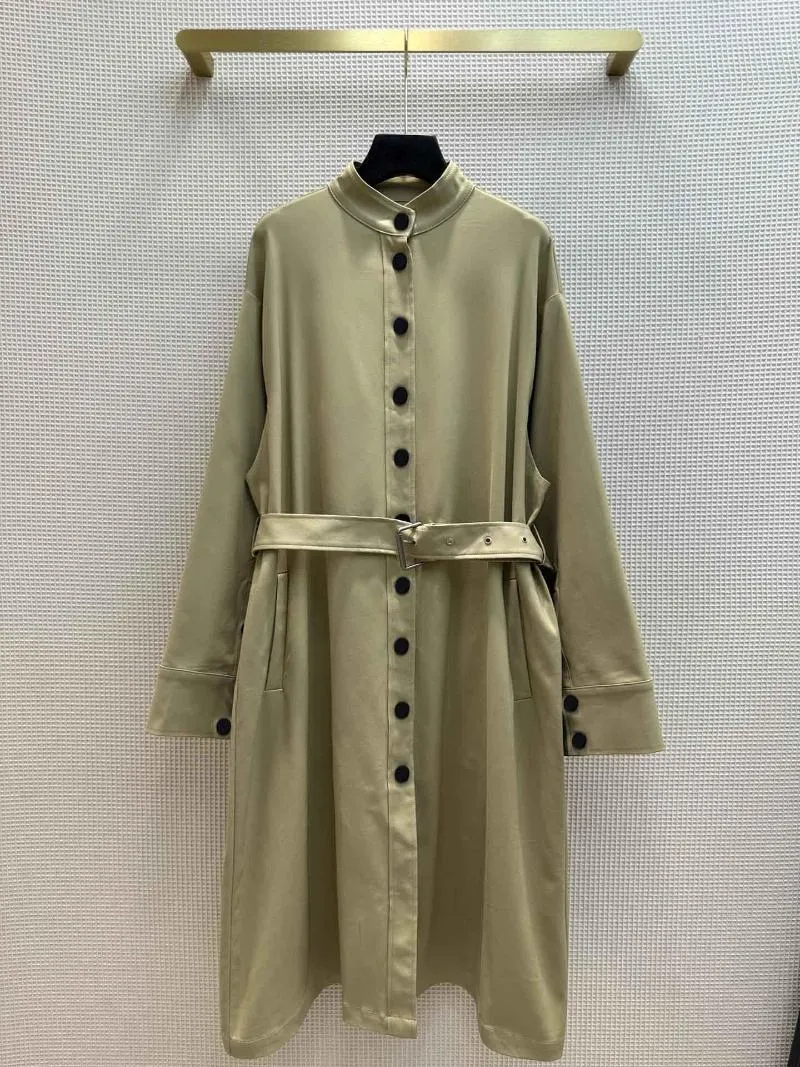 Damen-Trenchcoats, runder Kragen, Khaki, Cape-Stil, einreihiger Mantel, ausgestellte Ärmel, Design, stilvoll und sympathisch, lange Version