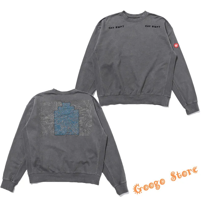 Herrtröjor tröjor kvalitet vintage tvättad cav empt ce pullover män kvinnor grå gör gamla enkla broderier casual cavempt