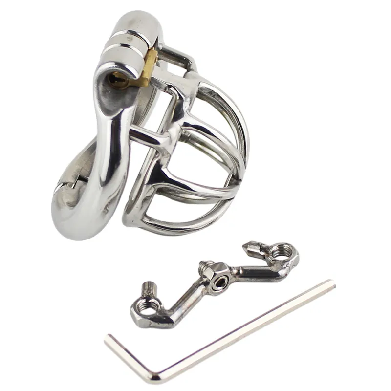 Male Chastity Device Stainless Steel Super Small Size Penis Lock with 4 Size Arc Base Ring with Sharp Anti-Thorn Style Cock Cage
