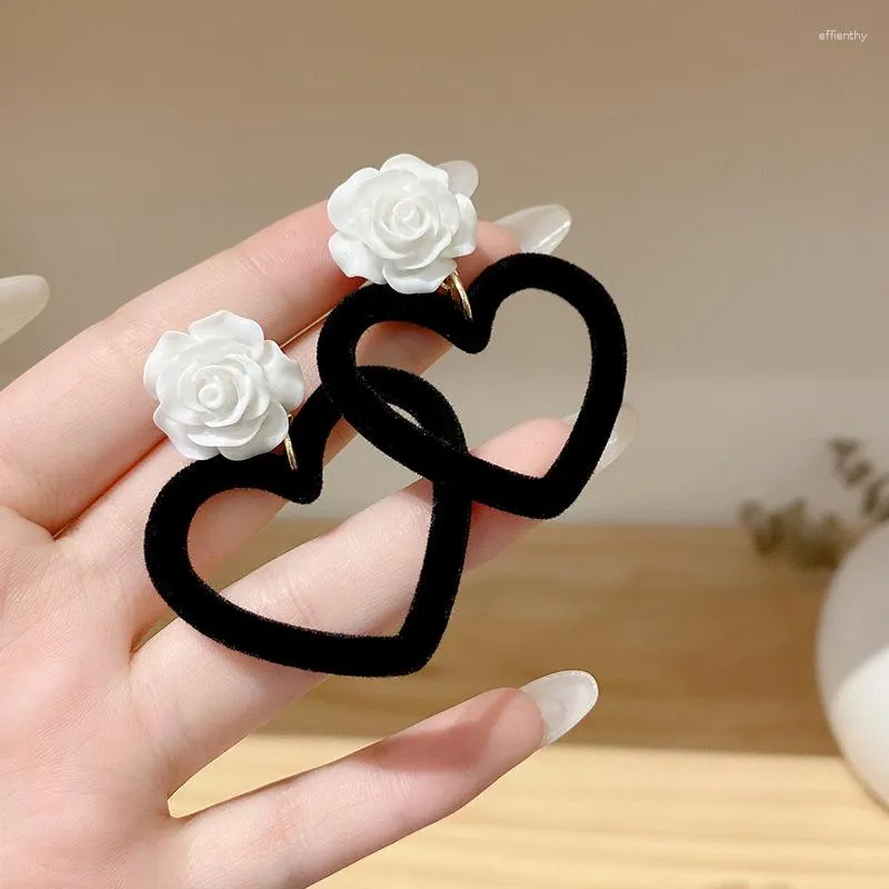 Серьги Shmik Fashion Korean Style Velvet Big Heart Camellia для женщин девочек Элегантные изысканные ювелирные украшения Lady Love Уставные кольца подарок