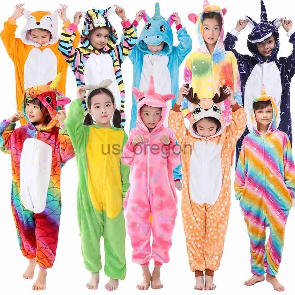 Casa roupas Kigurumi unicórnio pijama para crianças menina sleepwear onesie animal raposa dinossauro urso traje preto zíper inverno flanela quente pijama x0902