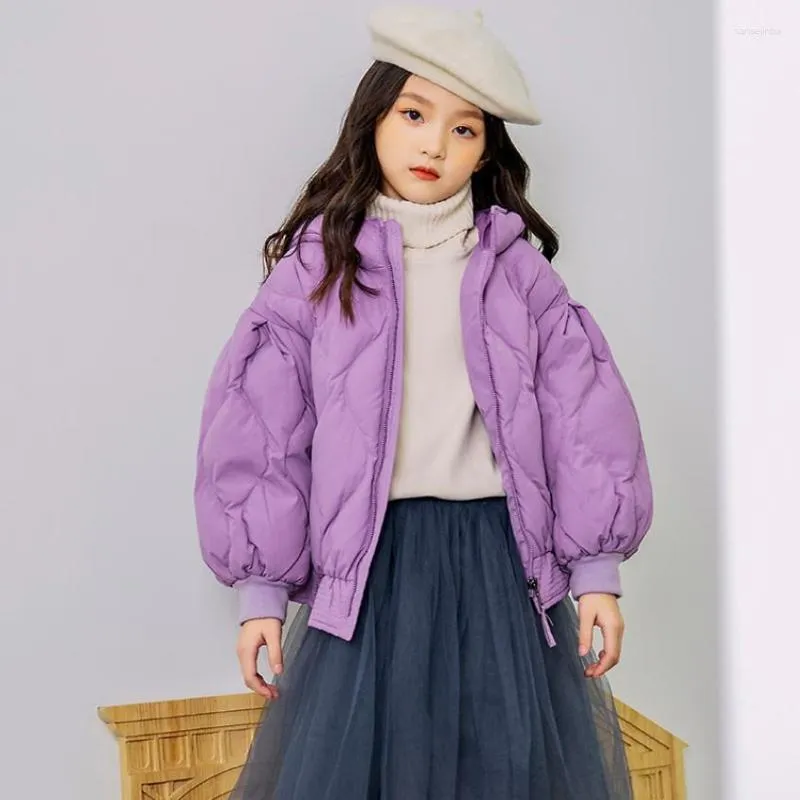 다운 코트 2023 한국 패션 어린이의 겨울 옷 흰색 오리 캐주얼 느슨한 후드 가드 코트 여자를위한 따뜻한 재킷 A699
