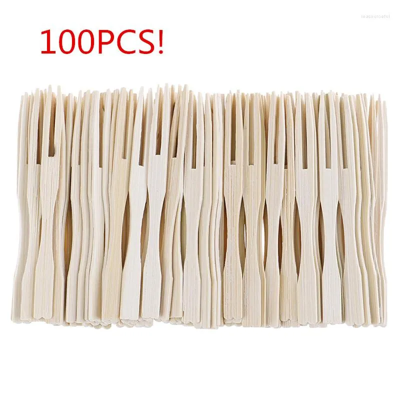 Fourchettes 100pcs bambou jetable en bois fourchette à fruits dessert cocktail ensemble fête maison décoration vaisselle fournitures