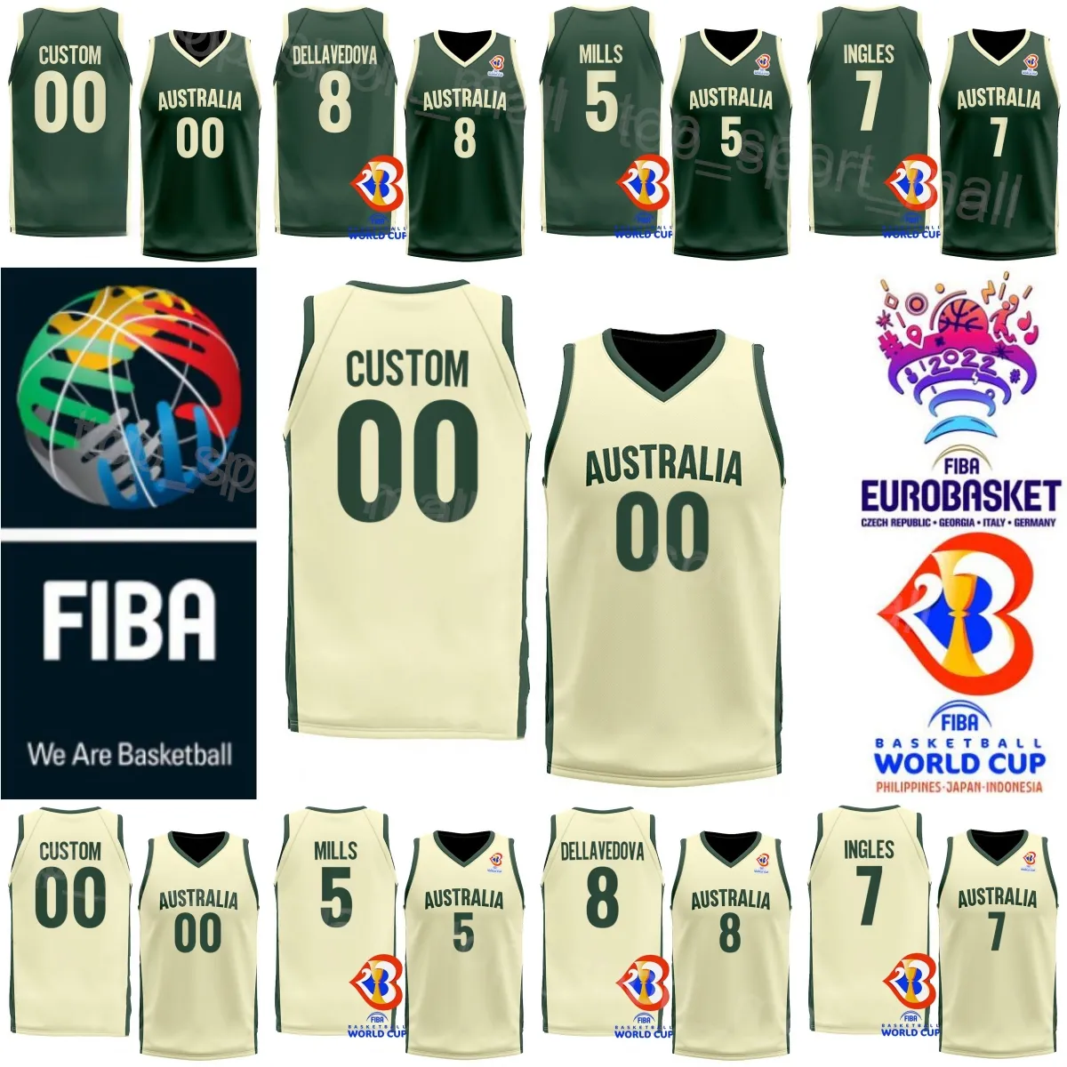 Impresso Copa do Mundo Austrália Camisa de Basquete Seleção Nacional Josh Green 2 Matisse Thybulle 26 DUOP REATH Ben Simmons 25 6 Andrew Bogut 8