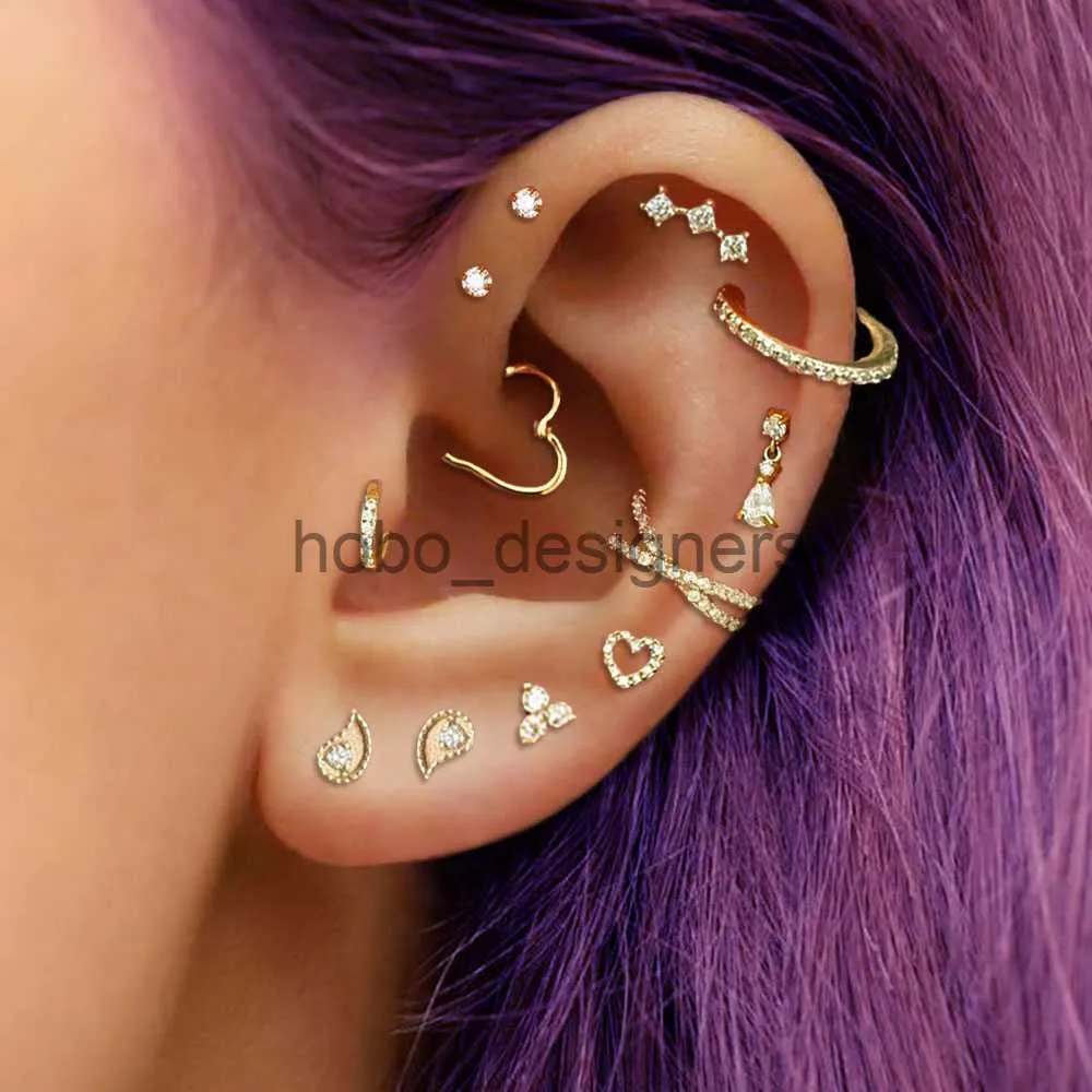 Womens Heart Daith Piercing Double Piercing Earring Set Labret