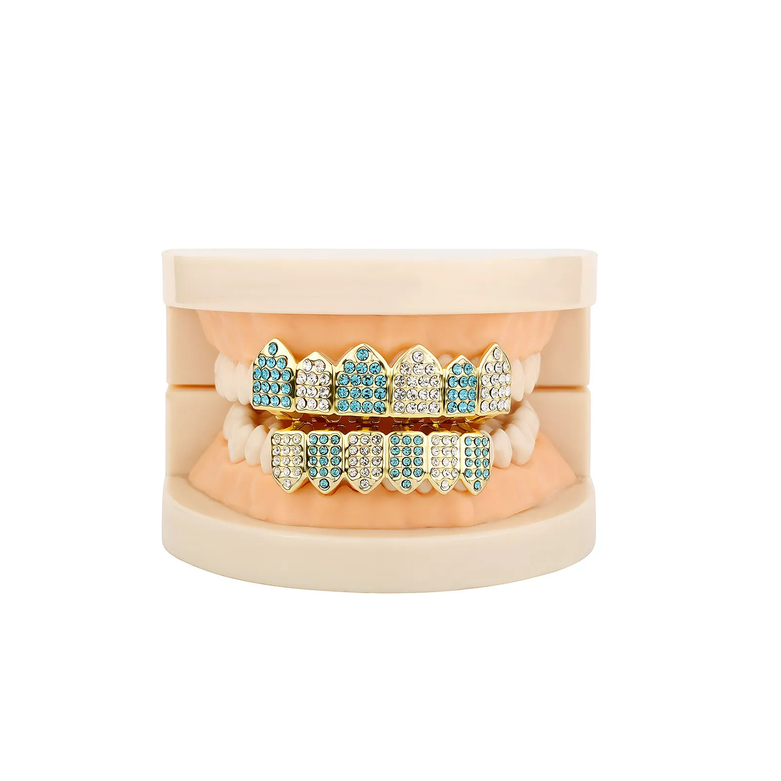 Iced-Out Cubic Zircon Vampire Grillz with 14K Gold Plating