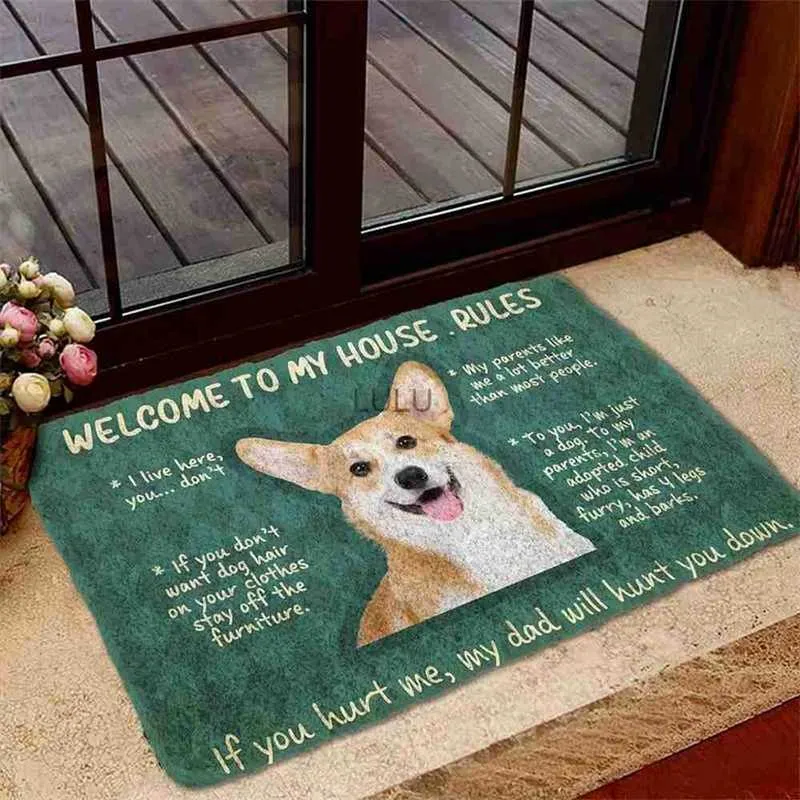 Corgi House Rules Doormat Decor Print Carpet Soft Flannel Bedroom Porch drop Shipping for Bedroom for Bedroom for Bedroom dromat hkd230901を覚えておいてください