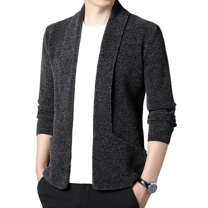 Pulls pour hommes Cardigan tricoté Chenille Revers sans bouton Couleur unie Simple Business Casual Mens 2023 230831