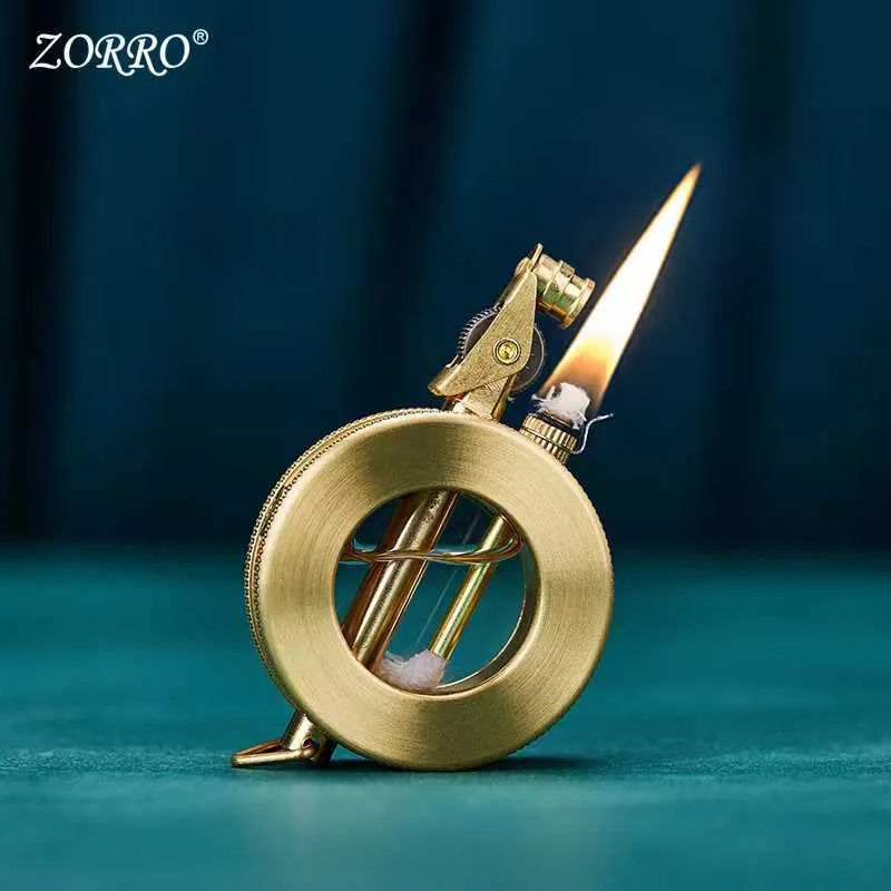 ZORRO – briquet à kérosène en cuivre pur, couche transparente, fenêtre à huile Visible, étanche, rétro, allumage de meule, 9MEY