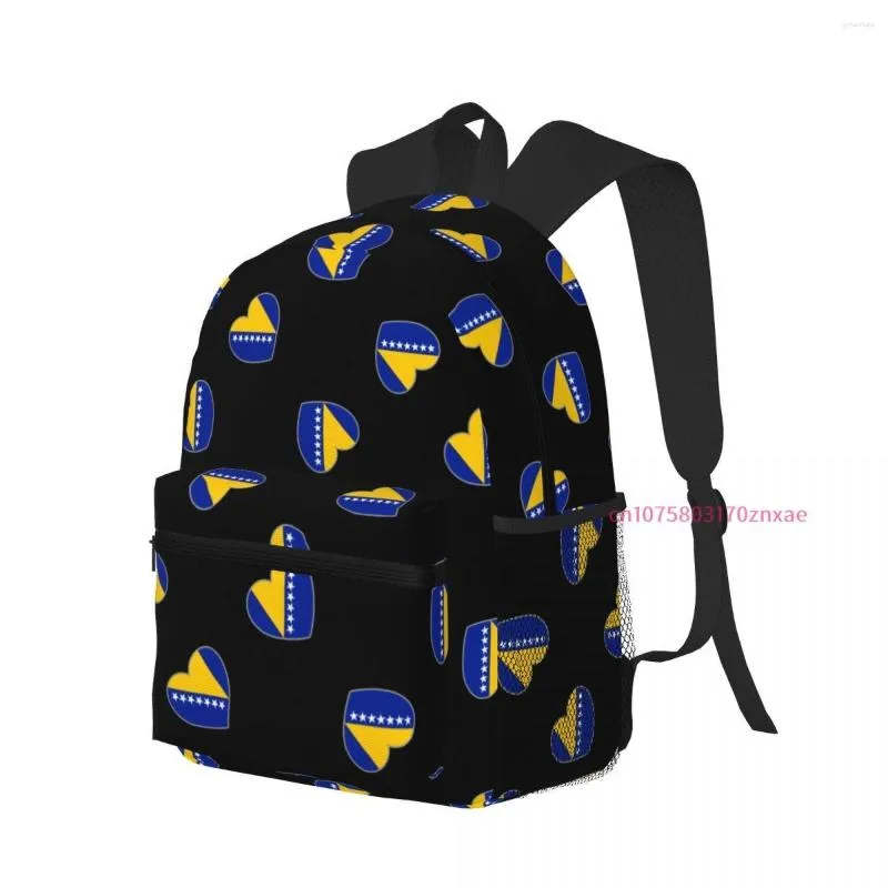 Backpack Bosnia Flag Heart Casual Lightweight For School Back Pack Travel Bag Unisex Bottle Side Pockets