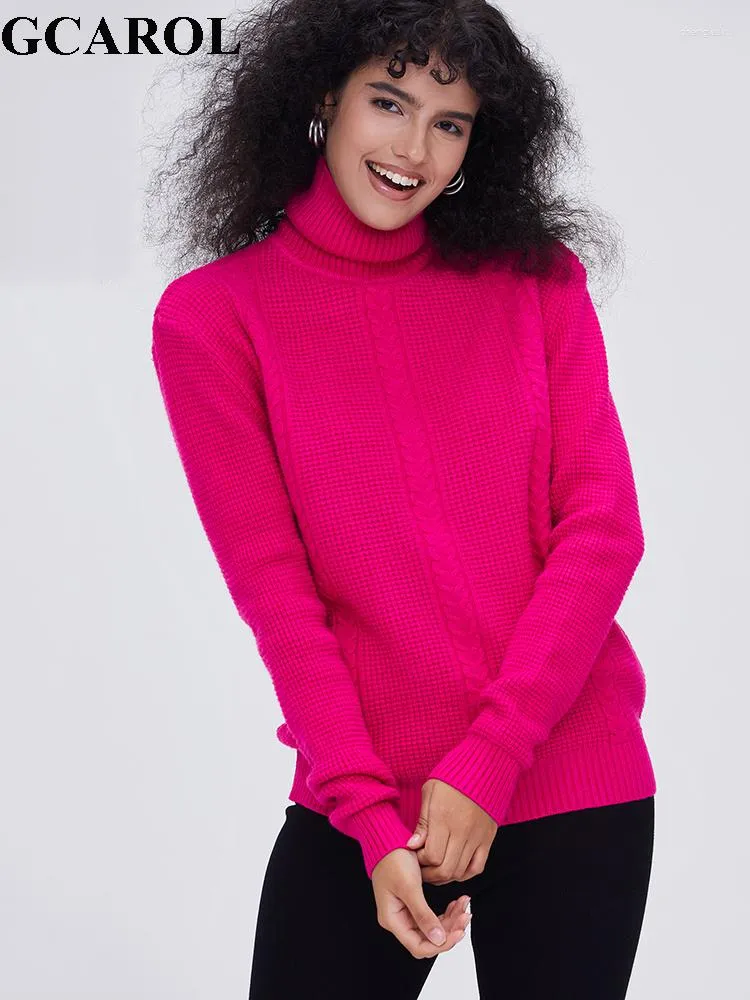 GCAROL Womens Fuchsia Turtleneck Sweater Twist Sweater Warm