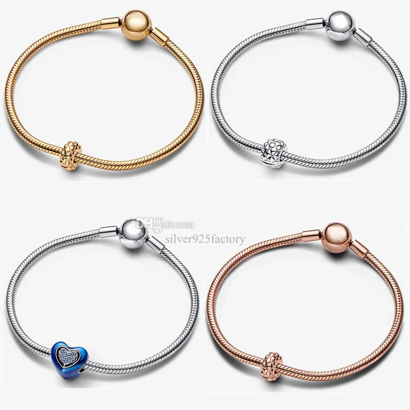 Neue 925 Silbercharme Armbänder Blue Love Perlen Schlangenknochenkette DIY FIT PANDORAS BRACET FÜR Women Fashion Party Designer Schmuck Geschenke