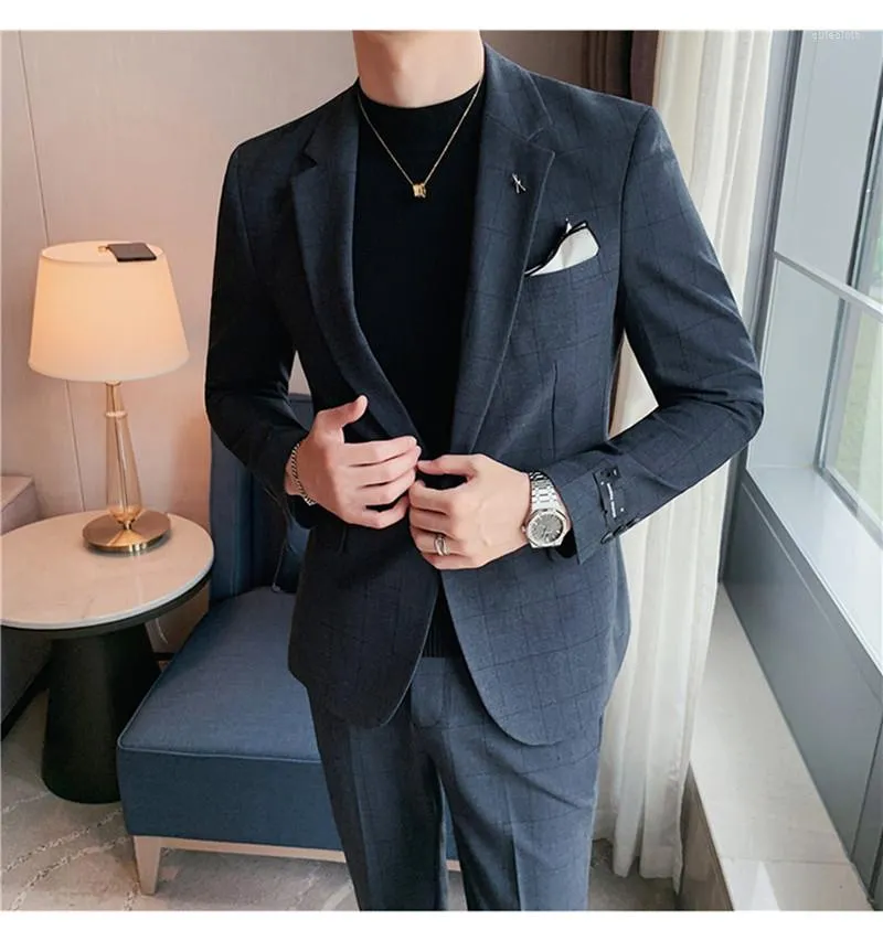 Ternos masculinos de alta qualidade (calças blazer) estilo britânico moda high-end simples e elegante negócios casual terno de casamento de duas peças