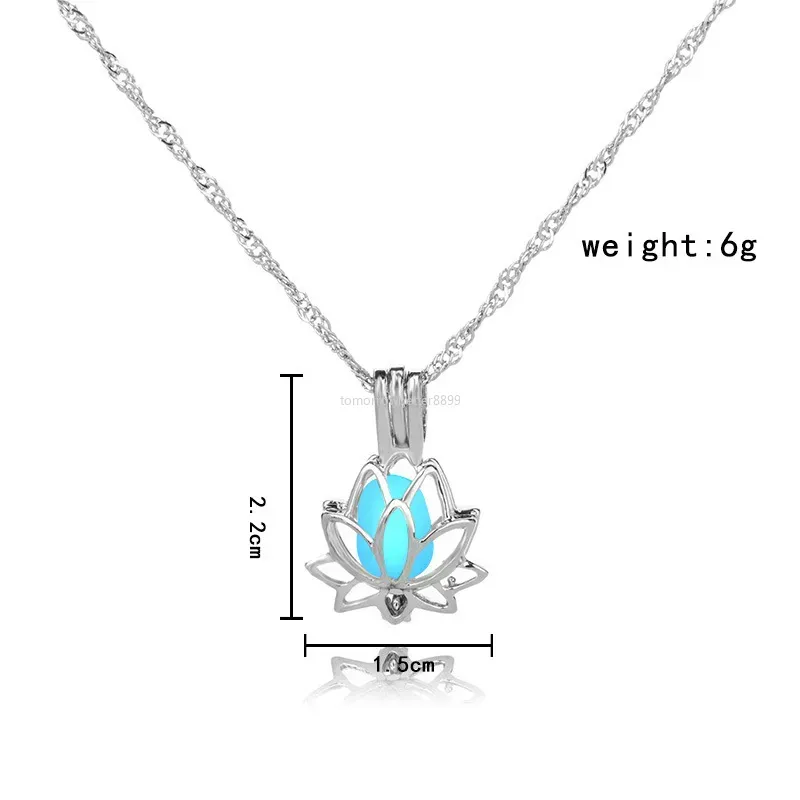 Collier pendentif médaillon lumineux fleur de Lotus en alliage de couleur argent à la mode brille dans les colliers croissant sombres pour