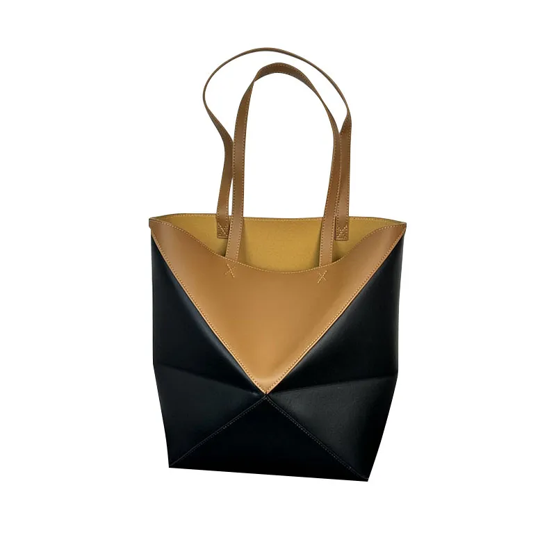 DHgate Womens Fold Over Glossy Cowhide Genuine Leather Vertical Tote Shoulder Handbag Purse Bags Luggage Accessories