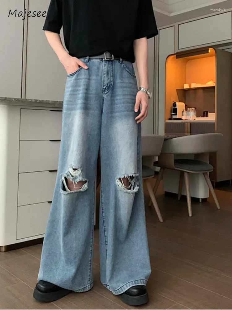 Men's Ripped Baggy Jeans: Summer Denim, Washed Straight Leg, Trendy  Aesthetic Pantalones for Comfortable Daily Chic Streetwear, Party