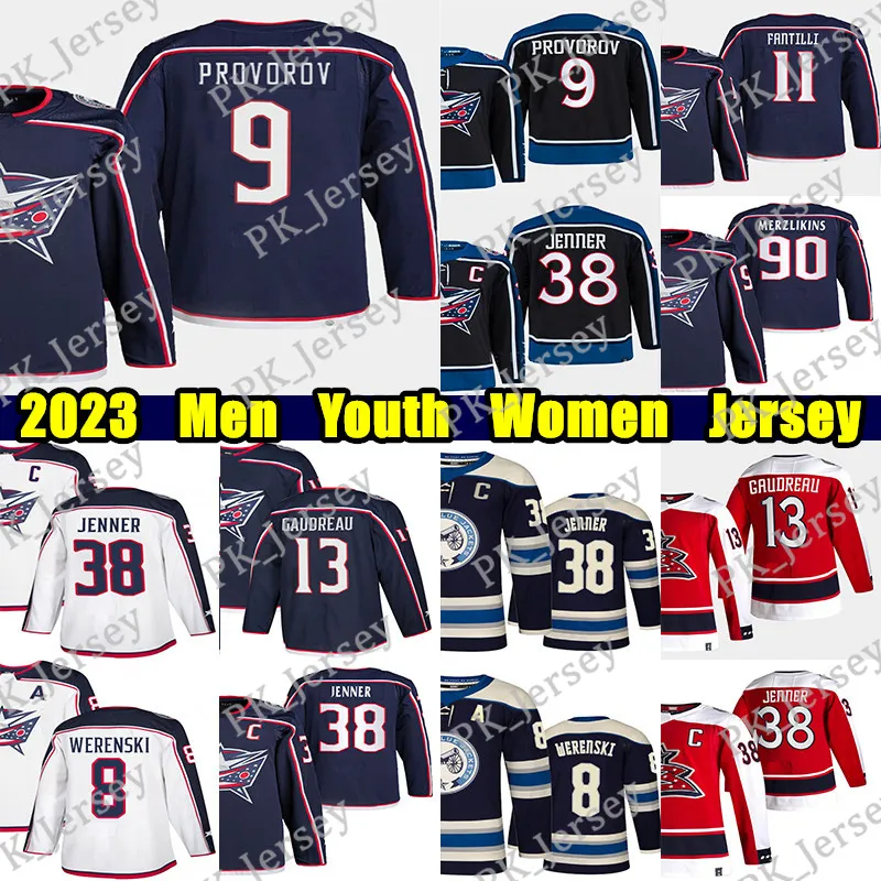 #86 Kirill Marchenko #23 Sean Monahan Boone Jenner columbus Hockey Jersey blue jacket Zach Werenski Johnny Gaudreau Mathieu Olivier jersey