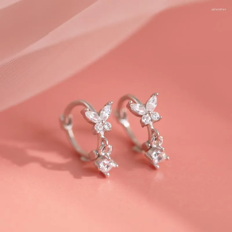 Boucles d'oreilles mode coréenne, amulette papillon en cristal plaqué argent, bijoux de mariage pour femmes, cadeau d'anniversaire assorti au quotidien