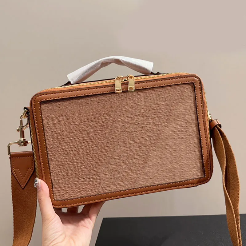 Crossbody designertassen Vierkante doos tassen Handtas Mode Canvas Letterdruk Dames Schoudertas Ritssluiting Metalen hardware Afneembare riem Clutch portemonnee