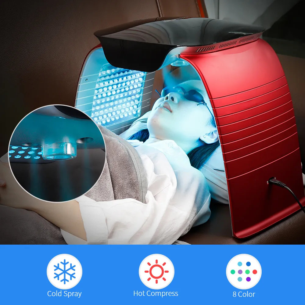 Массажер для лица 4IN1 Светодиодный пон -машинный салон 8 цветов Маска холодные нано -брызги Увлажняющие ультрафиолетовые ультрафиолетовые светильника.