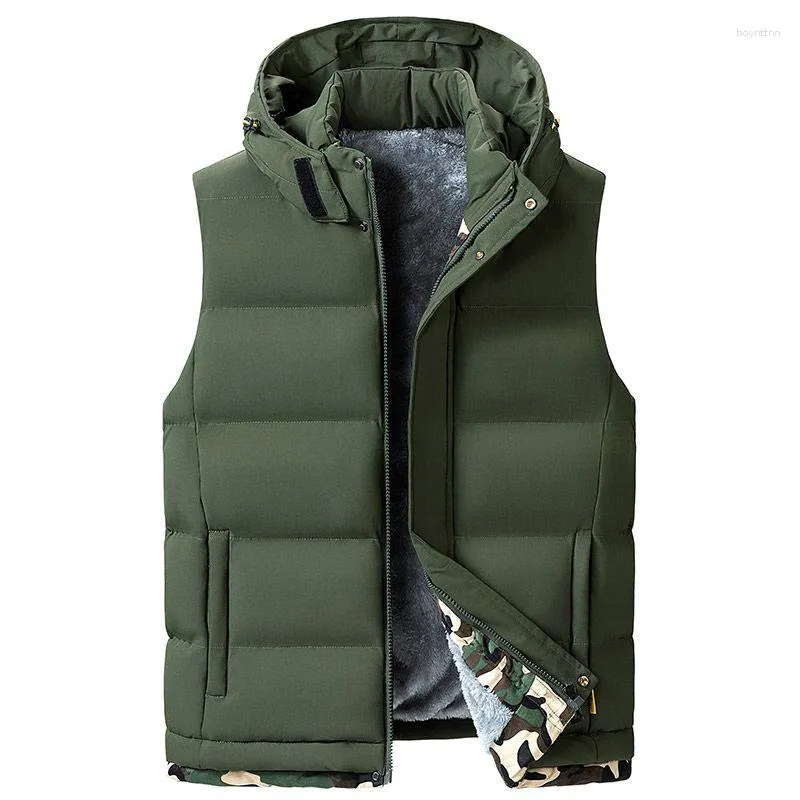 Gilets pour hommes Hiver Hommes Patchwork Gilet Vestes Mode À Capuche Sans Manches Parka Épais Chaud Casual Coton Rembourré Survêtement Gilet Manteau L04