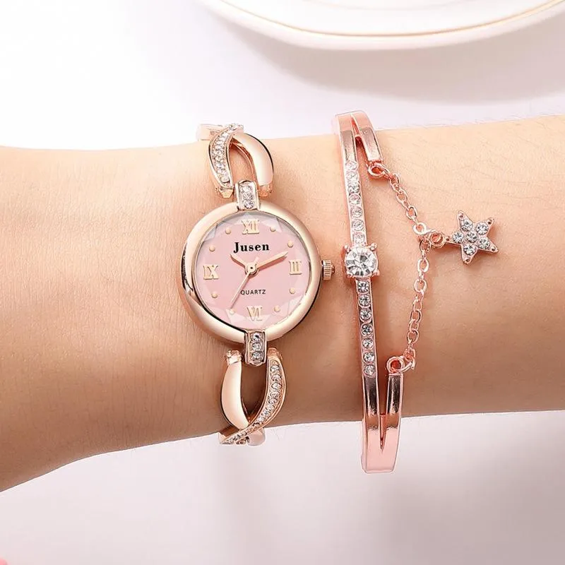 Relojes de pulsera Moda para niñas Reloj compacto y de moda Estilo universitario Pequeña pulsera fina Estudiante de diamantes