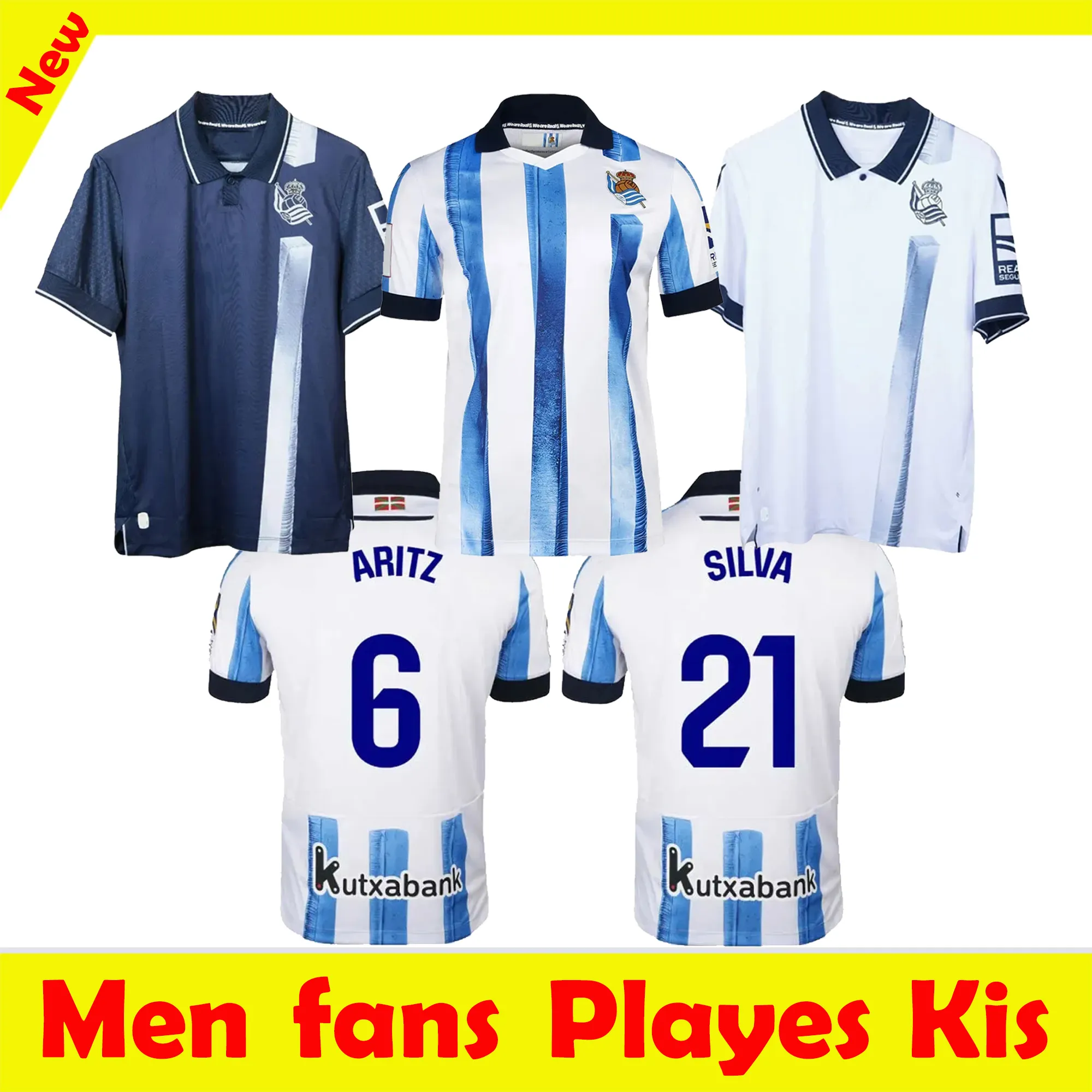 Nuevas Camisetas De Fútbol Real Sociedad 2023 2024 Para Hombres Y Niños,  Con Los Nombres De SORLOTH, SILVA, BARRENE, MERINO Y CARLOS FDEZ. Incluyen  Los Uniformes Local, Visitante Y Tercer Uniforme 3ª