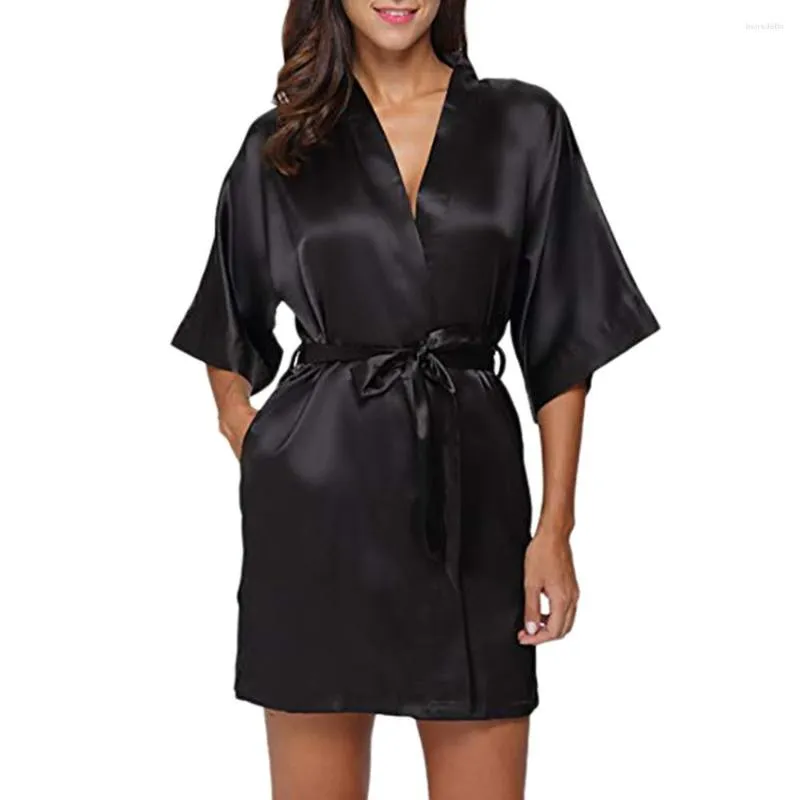 Casual Dresses Women's Solid 1/2 Sleeved V-Neck Bandage Pockets Sleepwear Mini Dress Luxury Evening For Party 2023 Vestido