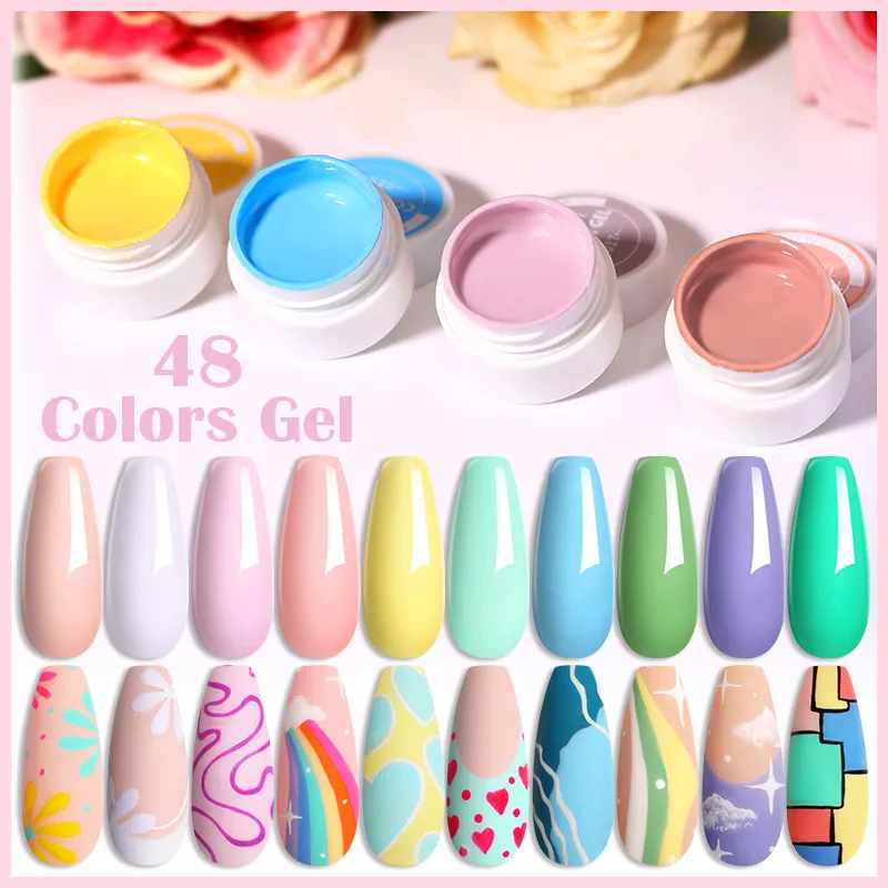 Kit di 48 colori Set di smalti per unghie Smalto per unghie in crema solida Gel colorato Gel per unghie professionale UV/LED Gel ibrido per salone di bellezza Set di gel per unghie glitter Nail art semipermanente