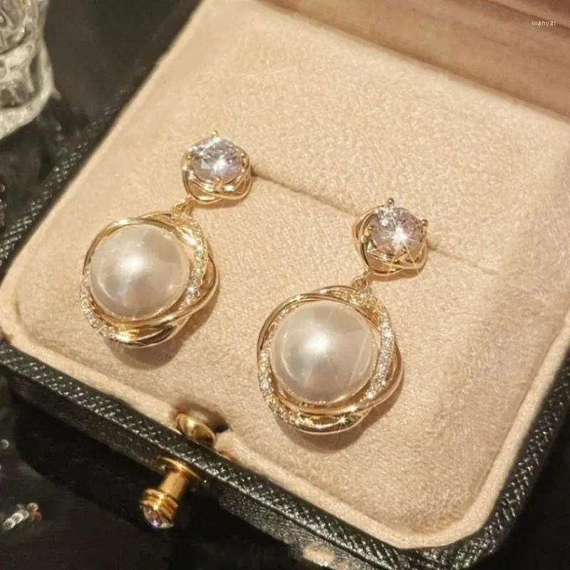 Boucles d'oreilles pendantes en forme de goutte d'imitation de perles pour femmes, mignonnes coréennes, mode de luxe en Zircon, bijoux cadeaux de mariage, 2023