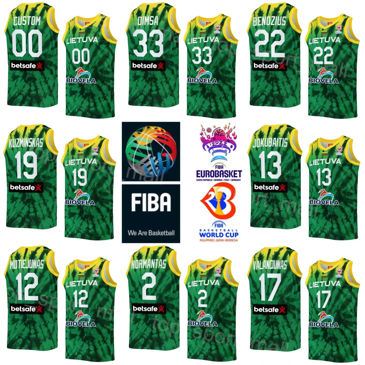 Printed 2023 World Cup Lithuania Basketball Jersey National Team 13 Rokas Jokubaitis 8 TADAS SEDEKERSKIS 33 Tomas Dimsa 17 Jonas Valanciunas 2 Margiris Normantas