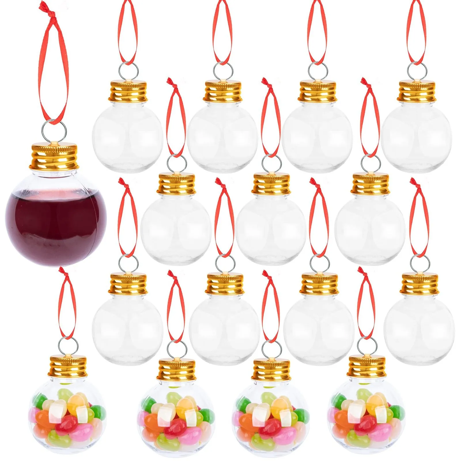 Kerstdecoraties 16PC 50ML Lamp Kerstdecoratie Bal Waterfles Met drank gevulde kerstboomversieringen Sapbollen Waterfles Feestdecoratie 230831