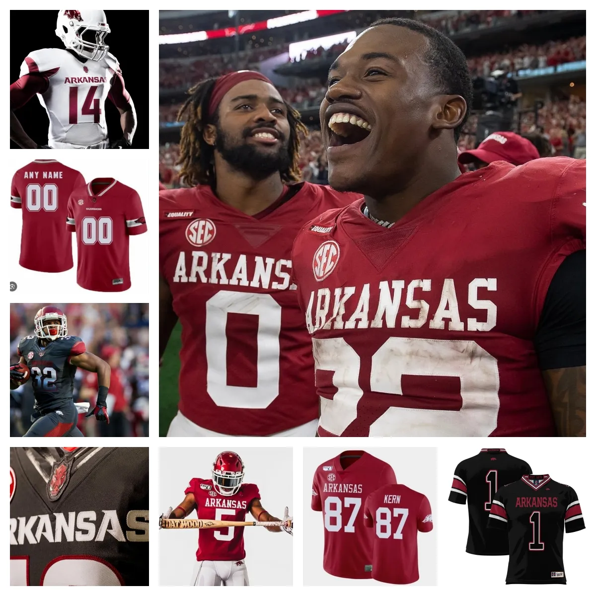 Maillot de football Arkansas Razorbacks 93 Keivie Rose 17 Tyrone Broden 31 Max Fletcher 71 Brock Burns 3 Antonio Grier 48 Eli Stein 15 Chris Harris 13 Alfahiym Walcott