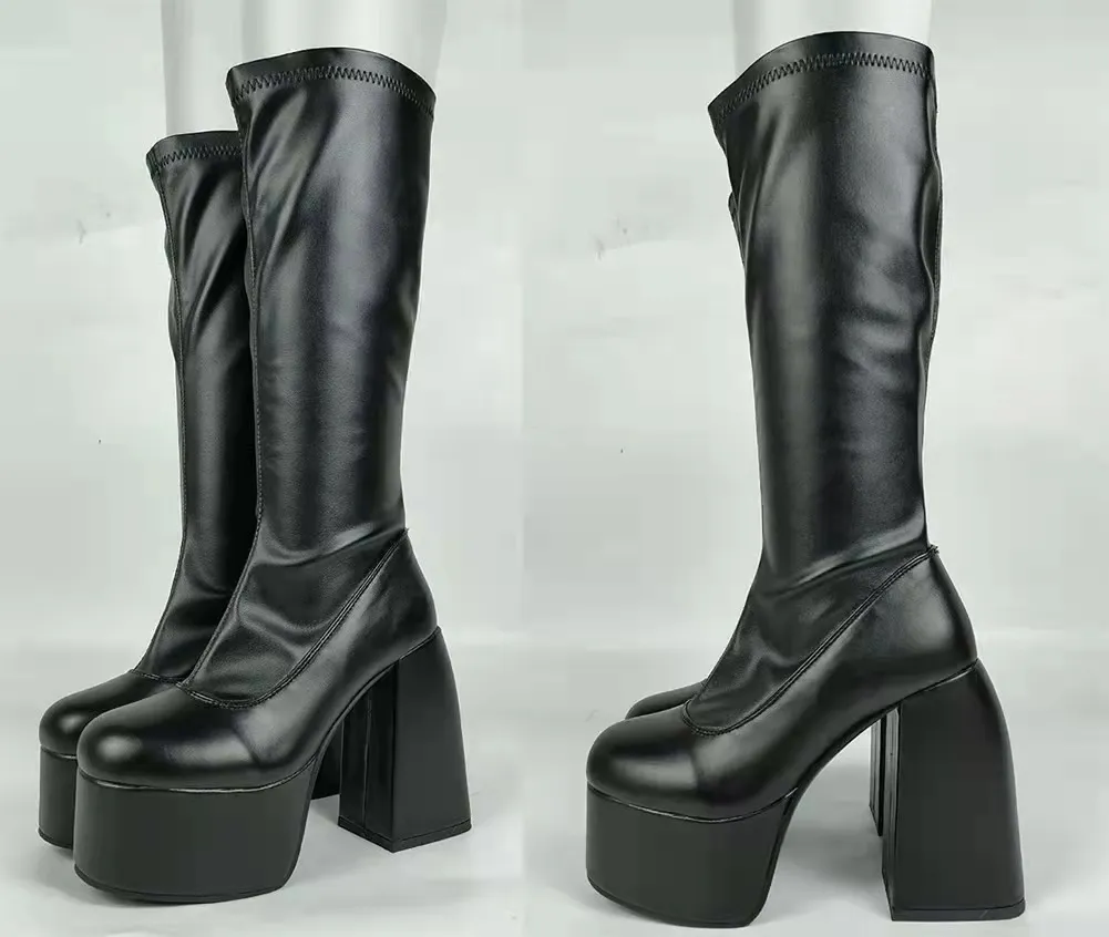 Buty dla kobiet buty do kolan na platformie gotycki wysokie obcasy punkowe w stylu punkowy nowy rock jesienne zimowe grube pompki plus rozmiar dla dziewcząt buty