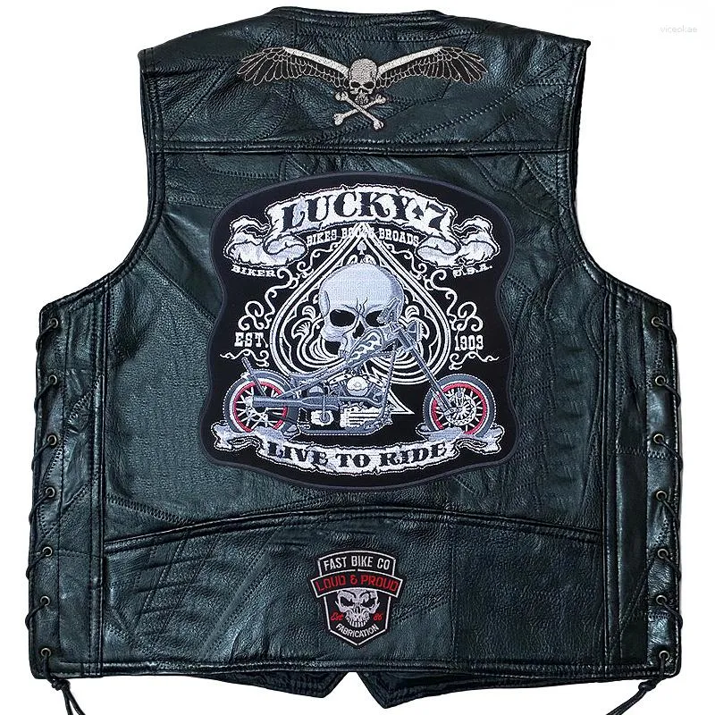 Gilet da uomo Gilet in pelle da motociclista casual Ricamo alla moda Giacca senza maniche da motociclista monopetto Punk per abiti da uomo