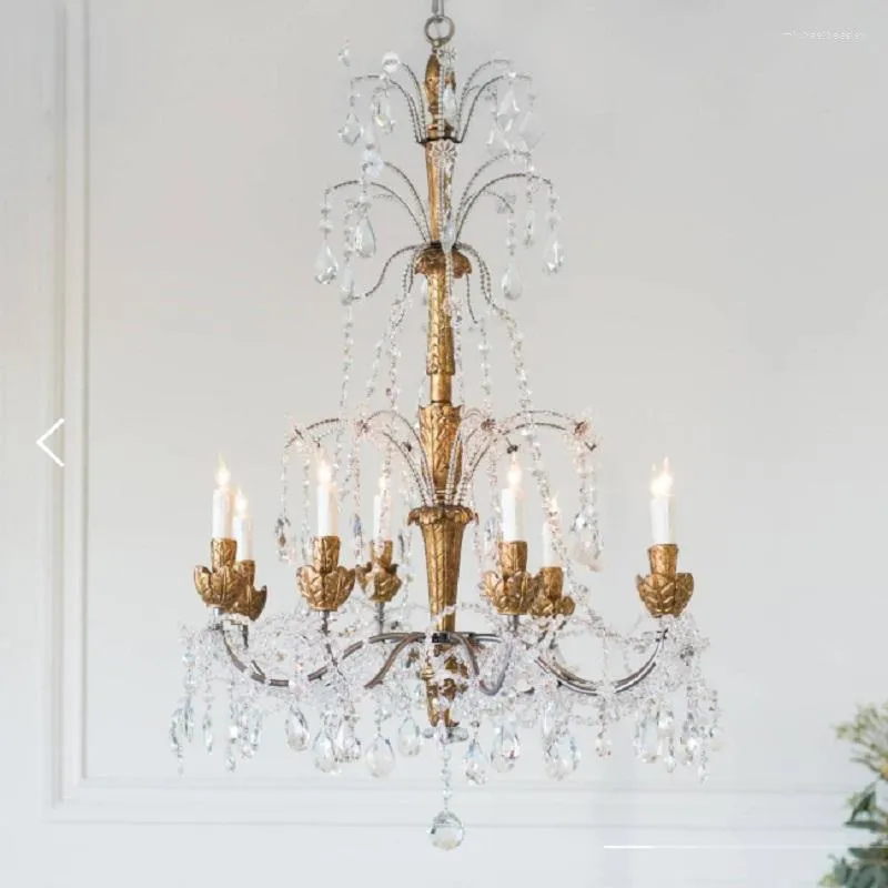 Lampes suspendues Simplicité française Nord européen moderne salon en bois salle à manger lampe en cristal créatif américain rétro plafonnier