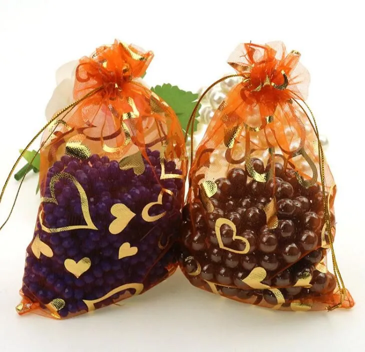 Organza Wedding creative gauze bag 7x9cm orange peach heart wrap bag many color to choose WQ26