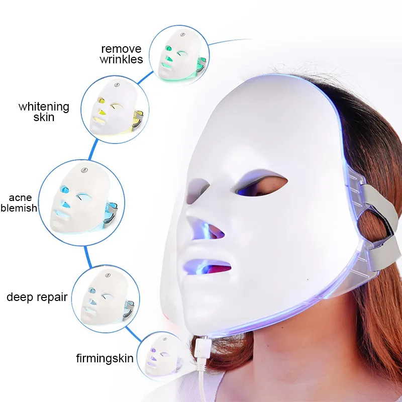 Massageador facial 7 cores LED Máscara Pon Terapia Beleza AntiAcne Remoção de rugas Rejuvenescimento da pele Ferramentas de cuidados Minimalismo Estilo 230831