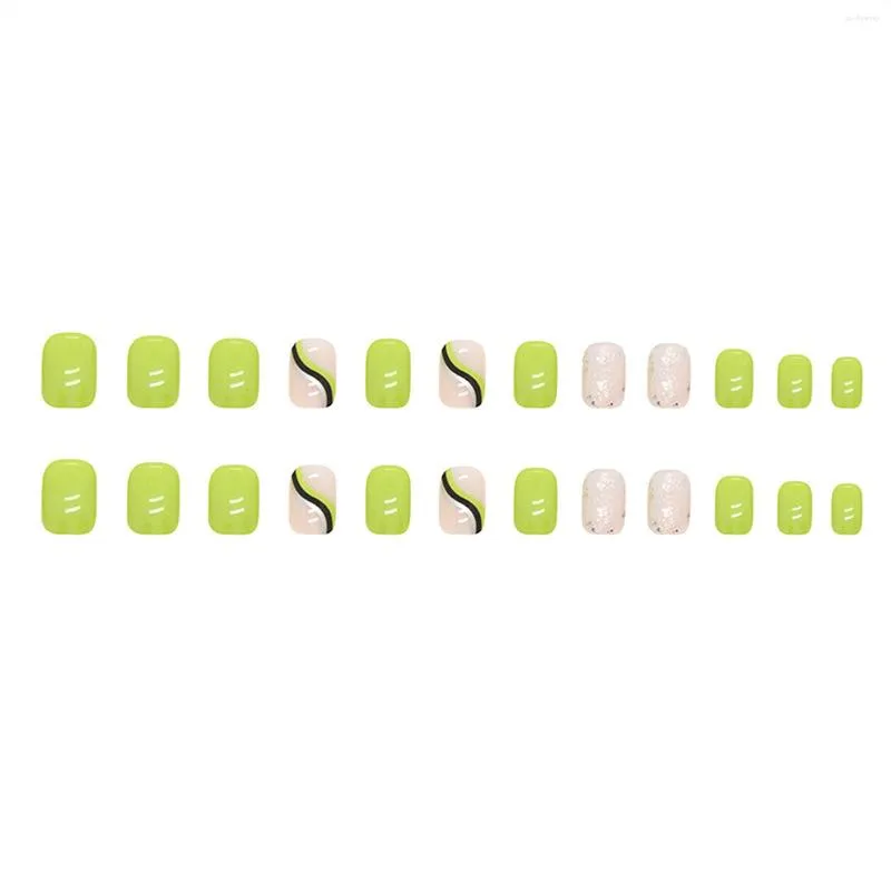 Ложные гвозди сплошной зеленый с серебряным коротким поддельным натуральным неразрывным ногтя