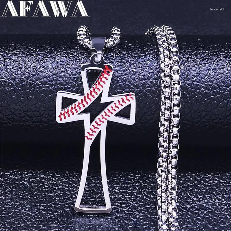 Pendentif colliers sport Baseball croix acier inoxydable déclaration collier couleur argent bijoux Collares Mujer NXH430S01