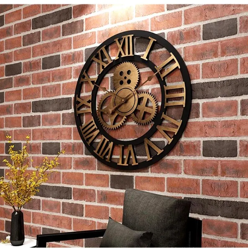 Relógios de parede 2023Industrial Gear Clock Decorativo Retro MDL Industrial Age Style Room Decor Art sem bateria