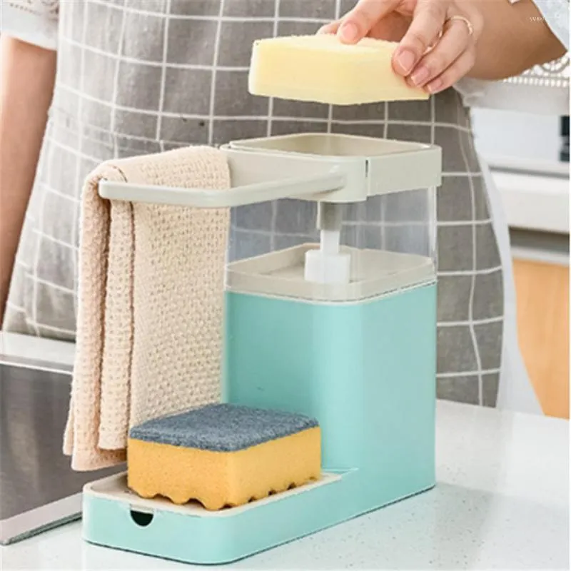 Liquid Soap Dispenser Detergent Press Box Drain Sink Towel Bar Sponge Storage Holder Multifunctional Rack Kitchen Organizer