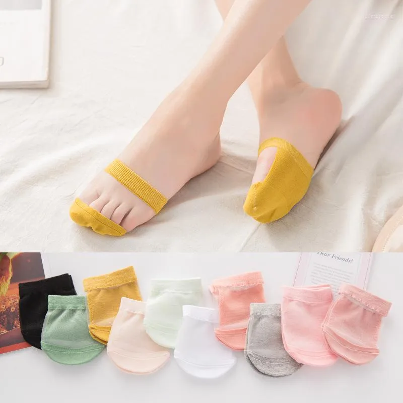 Women Socks 6Pieces 3 Pairs Summer Forefoot Half Foot Toe Cover Invisible No Show Female Breathable Cotton Candy Color