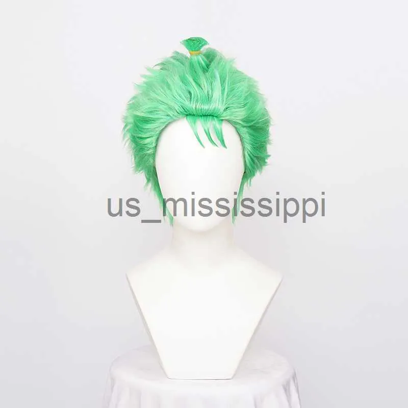 Cosplay Wigs Roronoa Zoro Synthetic Cosplay Wigs Anime ONE PIECE Slickedback Green Short Layer High Temperature Fiber Hair Wig Cap x0901