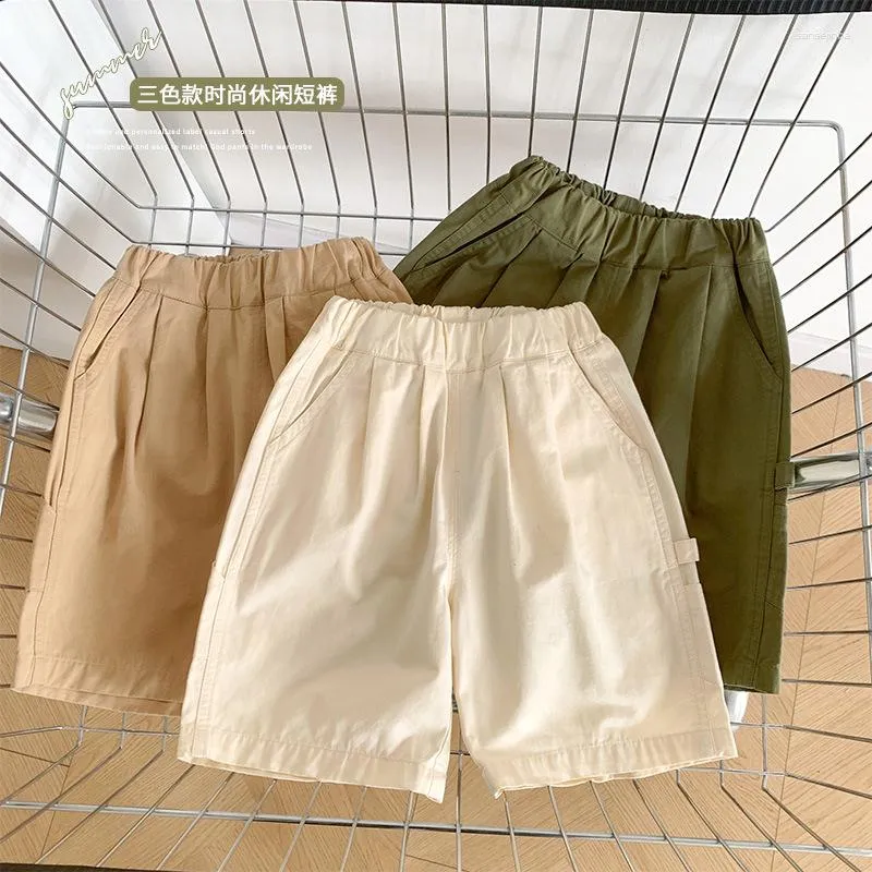 Broeken 2023 Zomer Kinderbroeken Pure kleur katoenen shorts Jongens Eenvoudig casual cropped