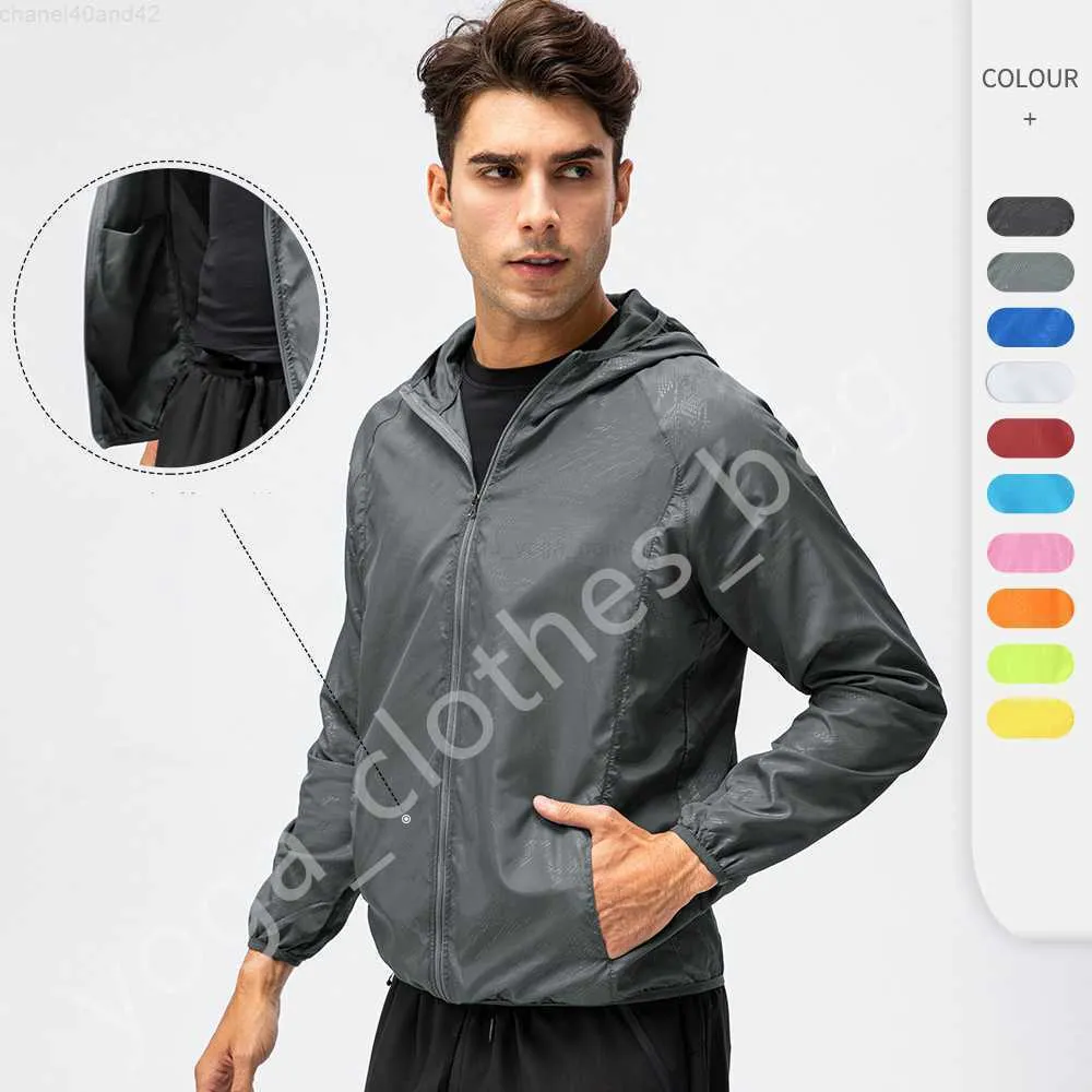 Lll- D15007 blusão de pele masculina leve, fino, respirável, de secagem rápida, à prova d'água, à prova de vento, manga longa ao ar livre com capuz, jaquetas ao ar livre, roupas esportivas