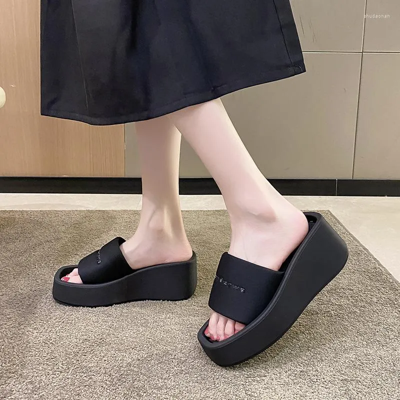 Slippers 2023 Casual Platform Women Shoes Summer Designer High Heels Square Toe Wedges Thick Slingback Femme Zapatillas