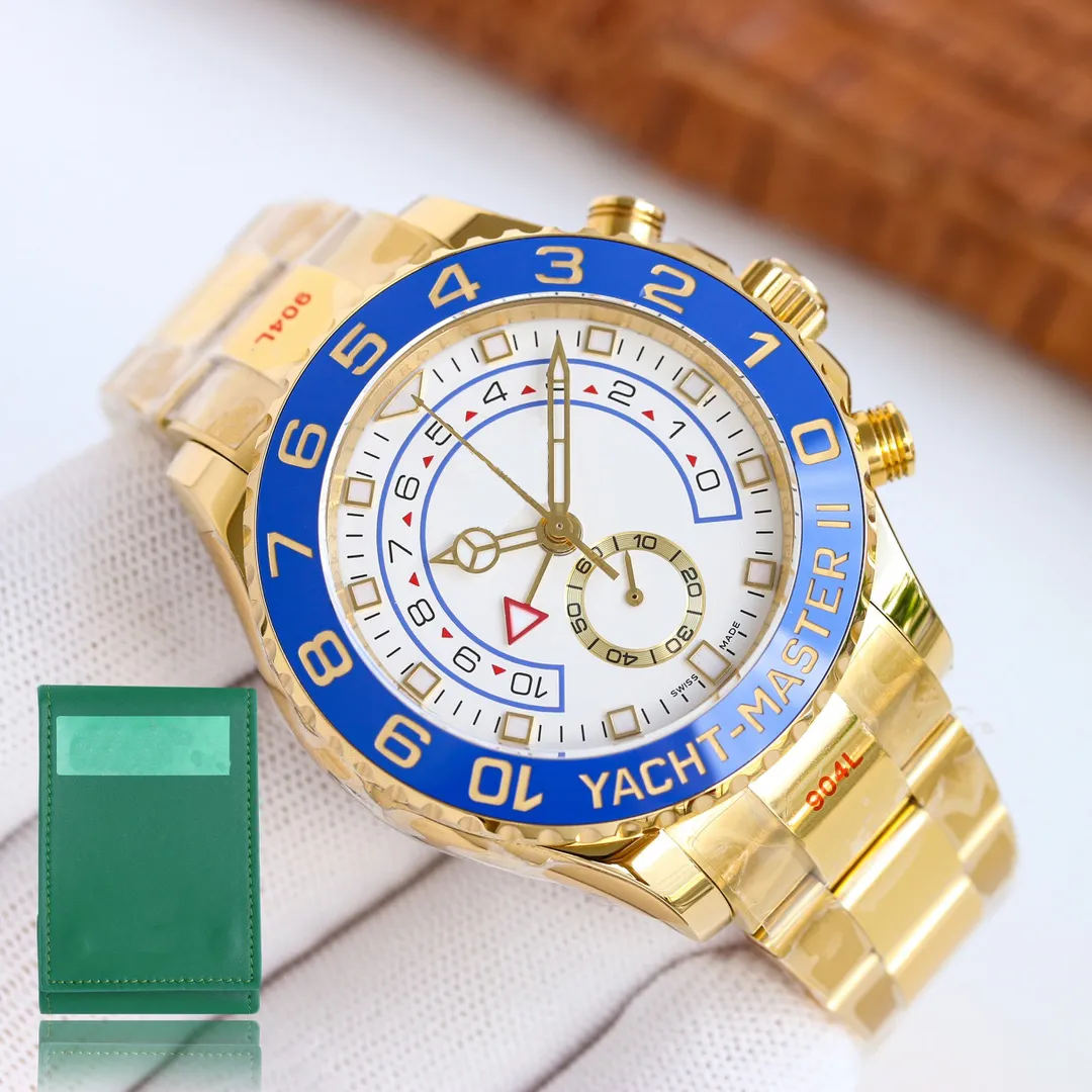 2023 Orologio di lusso Mens YACHTMASTER relógios 116681 44mm ouro aço inoxidável relógio mecânico automático masculino grande mostrador cronógrafo à prova d'água montre de luxe